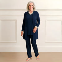 Mia | Lagenlook Cardigan Zweiteiliges Set in Blau