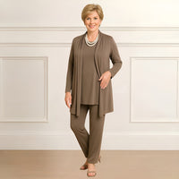 Mia | Lagenlook Cardigan Zweiteiliges Set in Taupe Braun