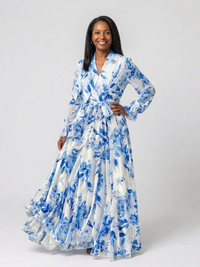 Lillian | Blumiges Maxikleid mit langen Ärmeln in Blau