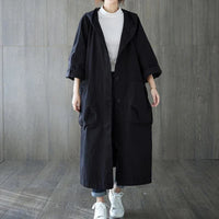Trenchcoat Damen | Oversize Mit Taschen Und Kapuze in Schwarz