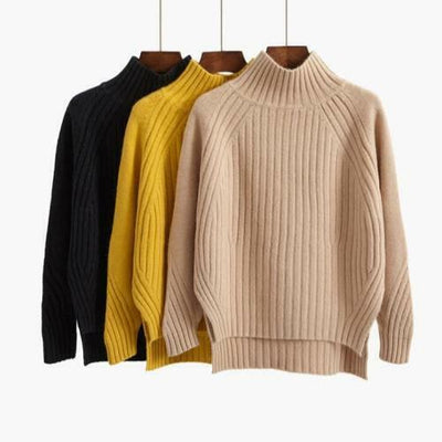 Sonia  - Gerippter Rollkragenpullover mit Ballonärmeln