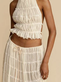 Damen Einstellbar Halter Maxi Sommerkleid in Beige