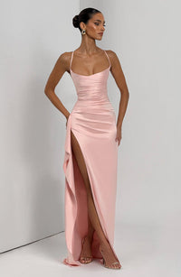 Sandra | Damen Langes Satin Abendkleid in Rosa