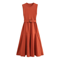 Schönes ärmelloses Kleid für Damen | Midi in Orange