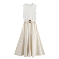 Schönes ärmelloses Kleid für Damen | Midi in Weiß