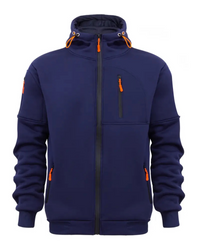 Stanly | Herren Weiß Hoodie | Reißverschluss Kapuzenpullover in Marineblau