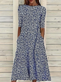 Sela | Florales Küsten-Midikleid in Dunkelblau