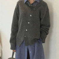 Asymmetrische Damen Strickjacke mit Knöpfen in Grau