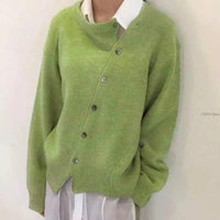 Asymmetrische Damen Strickjacke mit Knöpfen in Grün