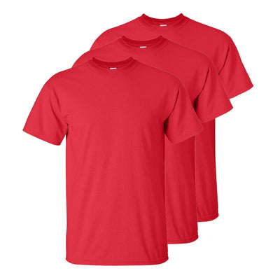 Set aus 3 Herren T- Shirts, 100% Baumwolle (strapazierfähig), Doppelkragen (verbreitert sich nicht), Reguläre Passform (komfortabel), ROT (für jeden Stil)