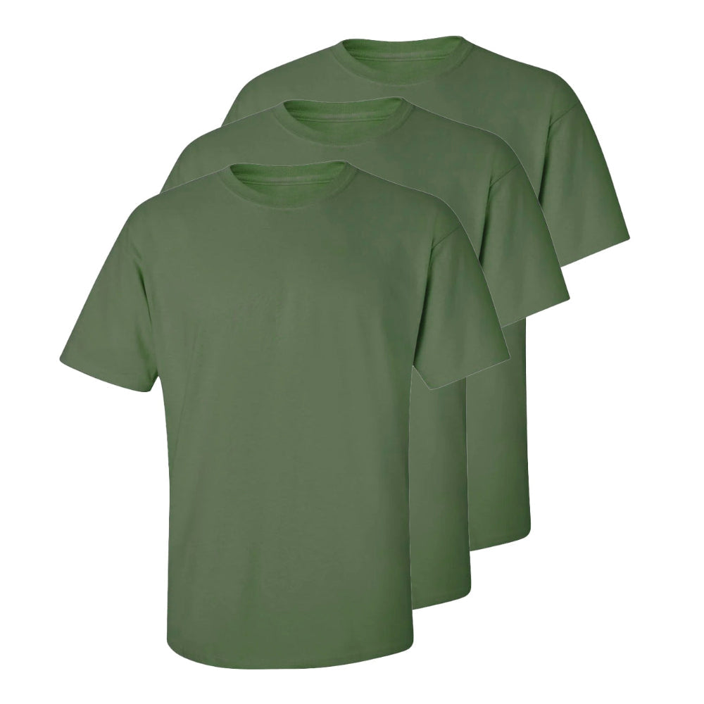 Set aus 3 Herren T- Shirts, 100% Baumwolle (strapazierfähig), Doppelkragen (verbreitert sich nicht), Reguläre Passform (komfortabel), Grün (Khaki), für jeden Stil