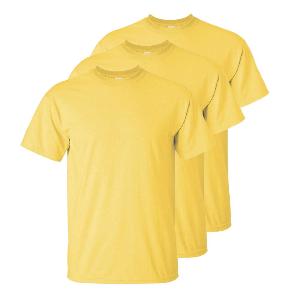 Set aus 3 Herren T- Shirts, 100% Baumwolle (strapazierfähig), Doppelkragen (verbreitert sich nicht), Reguläre Passform (komfortabel), GELB (für jeden Stil)