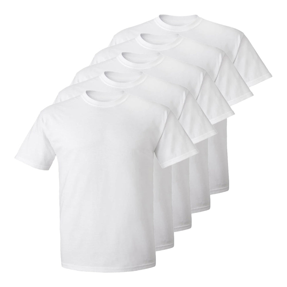 Set aus 5 Herren -T- Shirts (Große Größen), 100 % Baumwolle (Langlebig), Doppelkragen (WEITET SICH NICHT), Regulärer Schnitt (Bequem), WEISS (für jeden Stil)