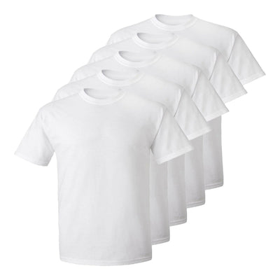 Set aus 5 Herren -T- Shirts (Große Größen), 100 % Baumwolle (Langlebig), Doppelkragen (WEITET SICH NICHT), Regulärer Schnitt (Bequem), WEISS (für jeden Stil)