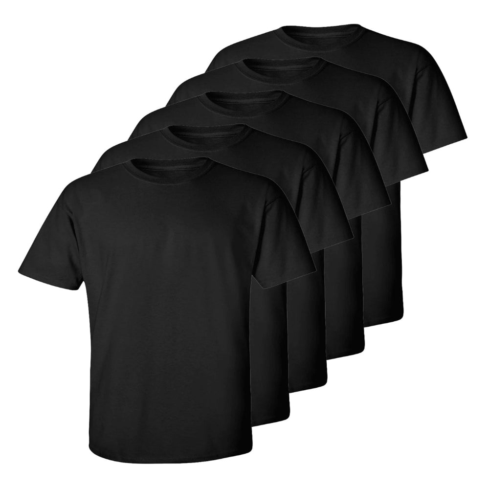 Set aus 5 Herren -T- Shirts (Große Größen), 100 % Baumwolle (Langlebig), Doppelkragen (WEITET SICH NICHT), Regulärer Schnitt (Bequem), SCHWARZ (für jeden Stil)