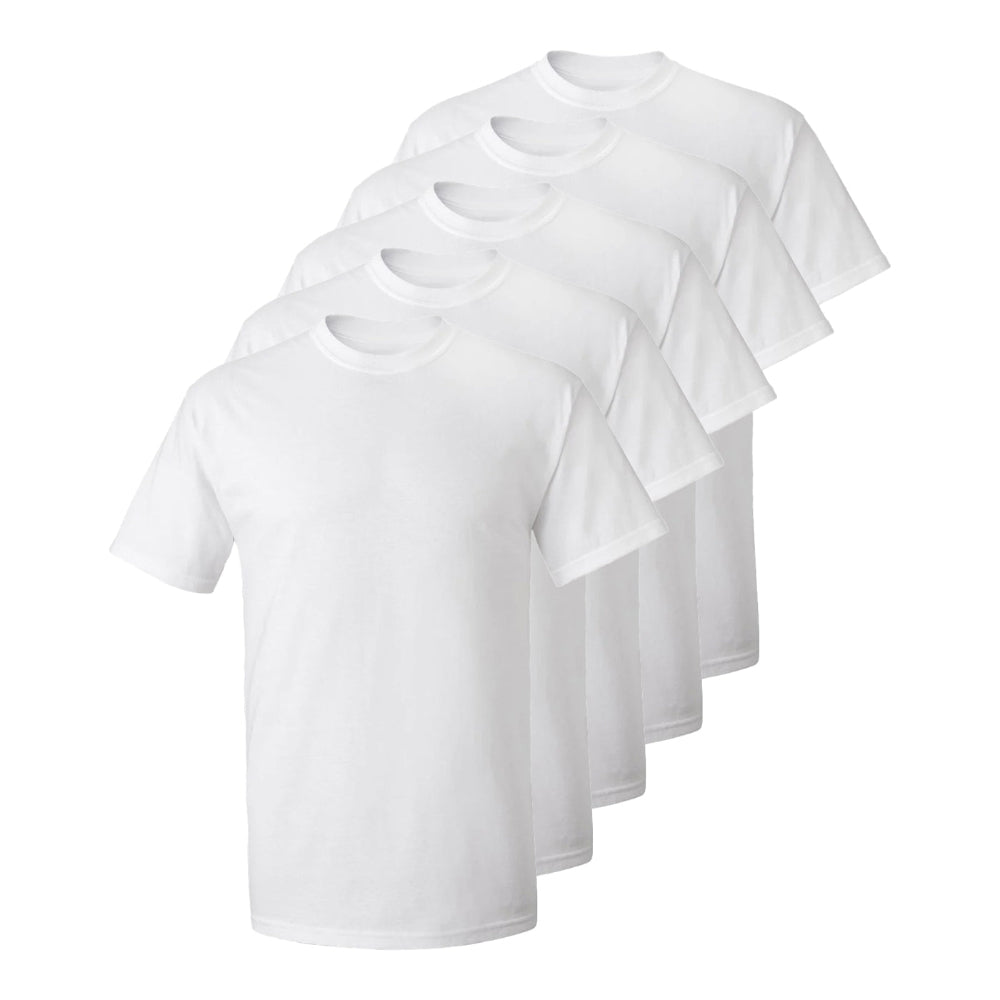 Set aus 5 Herren -T- Shirts, 100 % Baumwolle (Langlebig), Doppelkragen (WEITET SICH NICHT), Regular Fit (Bequem), WEISS (für jeden Stil)
