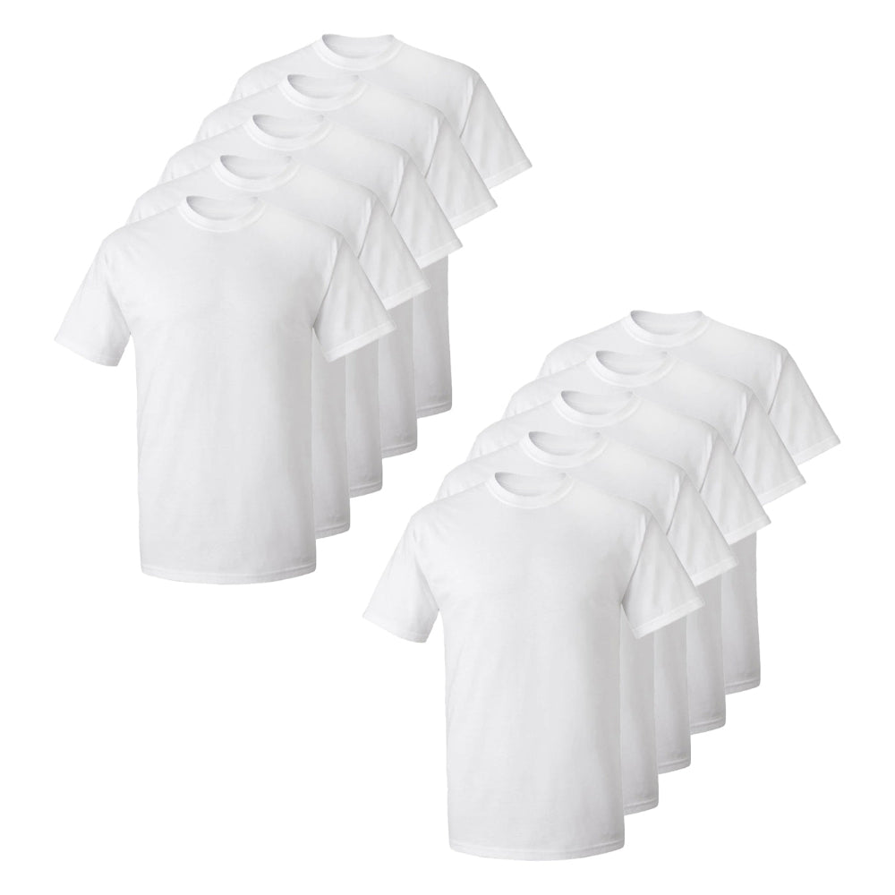 Set aus 10 Herren -T- Shirts, 100 % Baumwolle (Langlebig), Doppelkragen (WEITET SICH NICHT), Regular Fit (Bequem), WEISS (für jeden Stil)