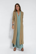 Grünes Kleid + braune Weste