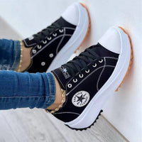 Sofia | Damen Trendige Schnürung Plateau Sneaker in Schwarz