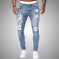 Herren Jeans Zerrissen Slim Fit | Atmungsaktiv Hose in Hellblau