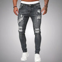 Herren Jeans Zerrissen Slim Fit | Atmungsaktiv Hose in Grau
