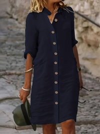 Hestia | Sommer Shirtkleid | Midi in Navy blau