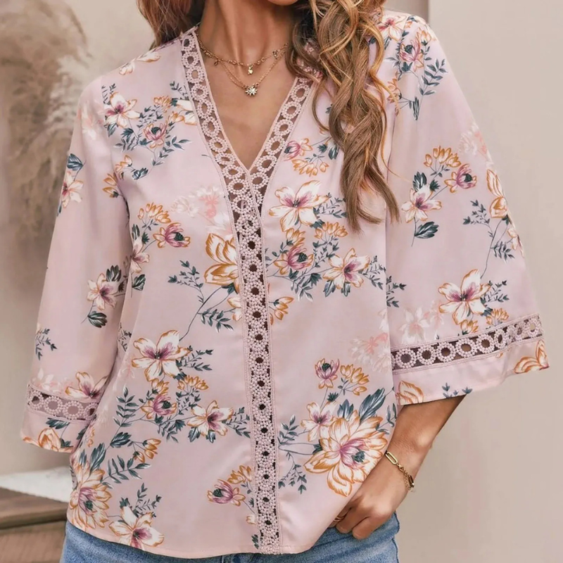 Sommerbluse mit Blumenmuster für Damen | Kurzarm