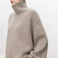 Sophie | Damen Oversized Strick Rollkragenpullover in Khaki