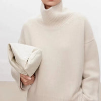 Sophie | Damen Oversized Strick Rollkragenpullover in Beige