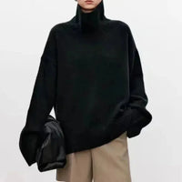 Sophie | Damen Oversized Strick Rollkragenpullover in Schwarz