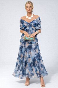Sophie | Leichtes Elegantes Blumen Midikleid in Blaues Blumenmuster