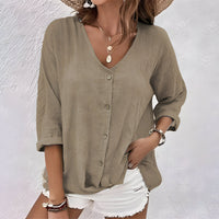 Adeline | V-Ausschnitt Durchgeknöpft Bluse in Khaki