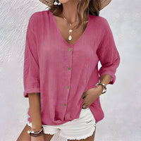 Adeline | V-Ausschnitt Durchgeknöpft Bluse in Rosa