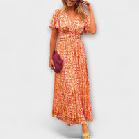 Elsie - Klassisches V-Ausschnitt Kleid in Orange