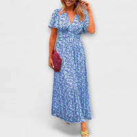 Elsie - Klassisches V-Ausschnitt Kleid in Blau