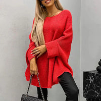 Grobstrickpullover Damen | Langer Ärmel Mit Bootsausschnitt in Rot
