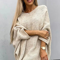Grobstrickpullover Damen | Langer Ärmel Mit Bootsausschnitt in Beige