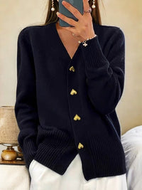 Strickjacke Damen Herzknöpfe Elegant | Weich V-Ausschnitt in Schwarz