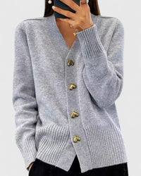 Kathrin | Damen Bequem Knöpfen Strickjacke in Grau