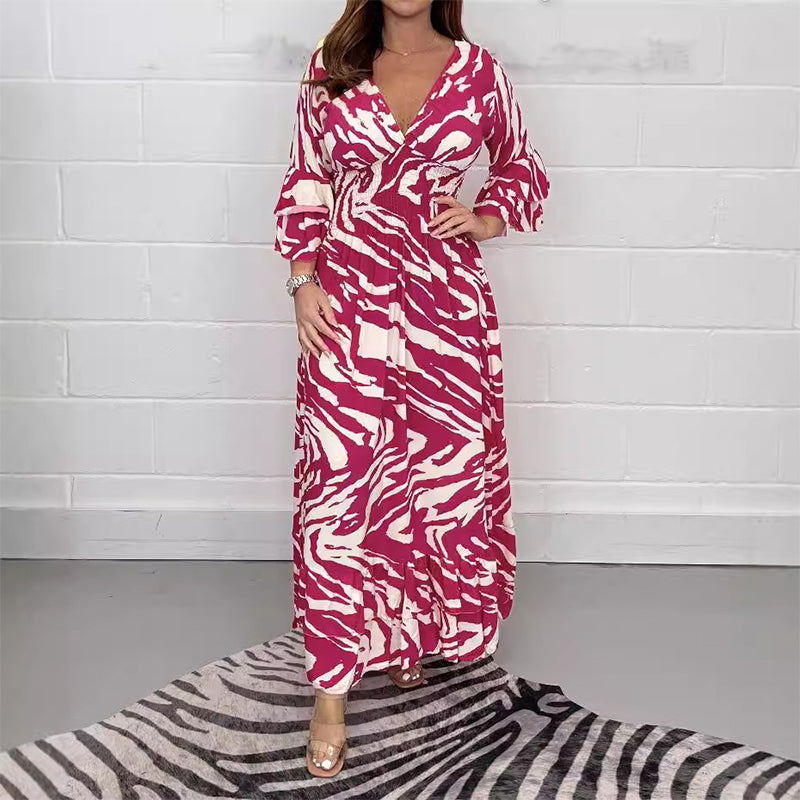 Paz® | Kleid mit Zebrastreifen, V-Ausschnitt und 3/4-Ärmeln