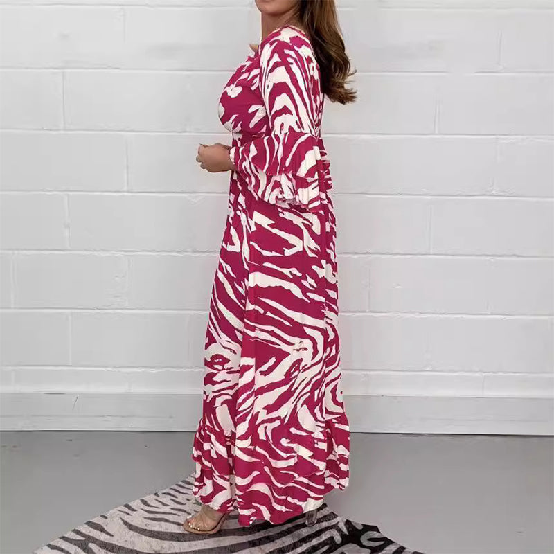 Paz® | Kleid mit Zebrastreifen, V-Ausschnitt und 3/4-Ärmeln
