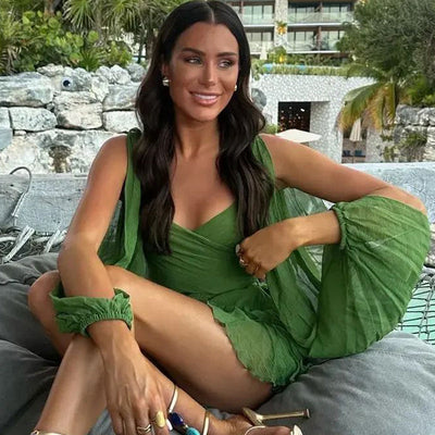 Begrenzte Zeit 50% Rabatt Wickelkleid mit V-Ausschnitt, geschlitzten Ärmeln und Bindegürtel in der Taille