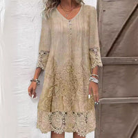 Paula | Damen Boho Langarm Midikleid in Khaki