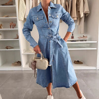 Sofia | Denim Maxi Kleid Damen mit langen Ärmeln in Denim