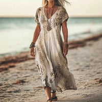 Lovisa - Kurzärmeliges Kleid Mit Drucken in Beige