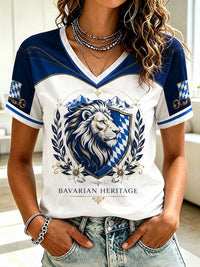 Damen-T-Shirt mit deutschem bayerischen Löwen-Print und V-Ausschnitt in als bild