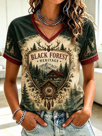 Damen-T-Shirt aus Deutschland im Schwarzwald-Stil mit V-Ausschnitt und Vintage-Print in als bild