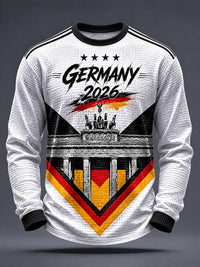 Herren-Fußballfan-Waffelpullover mit Aufdruck aus Deutschland in Weiß