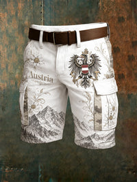 Herren-Shorts mit österreichischem Muster und künstlerischem Print in Cremig-Weiß