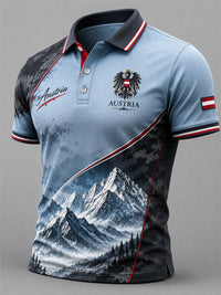 Herren-A-Polo mit lässigem Schneeberglandschaftsdruck in Himmelblau